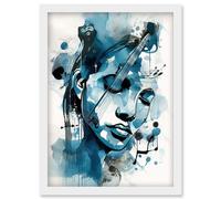 Artery8 Melody Muse a Musician's Vision in Midnight Blue Modern Watercolour Painting Artwork Framed Wall Art Print A4
