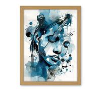 Artery8 Melody Muse a Musician's Vision in Midnight Blue Modern Watercolour Painting Artwork Framed Wall Art Print 18X24 Inch
