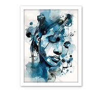 Artery8 Melody Muse a Musician's Vision in Midnight Blue Modern Watercolour Painting Artwork Framed Wall Art Print 18X24 Inch