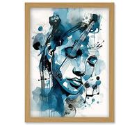 Artery8 Melody Muse a Musician's Vision in Midnight Blue Modern Watercolour Painting Artwork Framed Wall Art Print A4