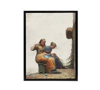 Artery8 Mending the Fishing Nets Winslow Homer Framed Canvas Wall Art Print in White | Size: W12" x H16" Artery8 White W12" x H16"