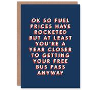 Artery8 Men's A Year Closer To Getting Free Bus Pass Funny Birthday Card in Dark Blue Artery8 Dark Blue