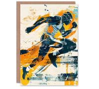 Artery8 Men's Athlete Runner Sport Orange Blue Grunge Graffiti Birthday Card Artery8 Multicolor