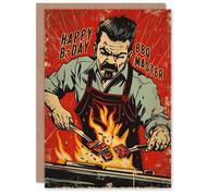 Artery8 Barbeque Master Bbq Grill Man Comic Book Style For Him Man Birthday Card