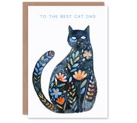 Artery8 Best Cat Dad Floral Pattern Fur Pet Folk Art For Him Man Birthday Card