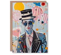 Artery8 Birthday Card Abstract Arty Portrait Clown Carnival Magic For Him Man Male Dad Brother Son Papa Grandad Greeting Card