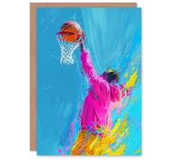 Artery8 Men's Birthday Card Abstract Bright Basketball Hoop Slam Dunk For Him Dad Brother Son Papa Grandad Greeting Card in Blue Artery8 Blue