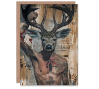 Artery8 Birthday Card Abstract Deer Boy Head Man Tattoo Drawing For Him Man Male Dad Brother Son Papa Grandad Greeting Card