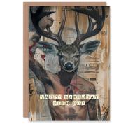 Artery8 Men's Birthday Card Abstract Deer Boy Head Man Tattoo Punk Drawing For Him Dad Brother Son Papa Grandad Greeting Card in Brown Artery8 Brown