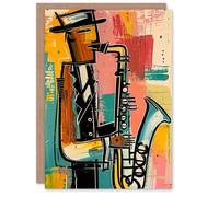 Artery8 Birthday Card Abstract Jazz Music Saxophone Player For Him Man Male Dad Brother Son Papa Grandad Greeting Card