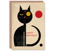 Artery8 Birthday Card Abstract Midcentury Modern Cat Lover For Him Man Male Dad Brother Son Papa Grandad Greeting Card