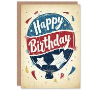 Artery8 Men's Birthday Card American Flag Balloon Red Blue Star For Him Dad Brother Son Papa Grandad Greeting Card in Beige Artery8 Beige