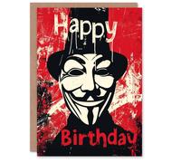 Artery8 Men's Birthday Card Anonymous Guy Fawkes Mask Graffiti Rebel For Him Dad Brother Son Papa Grandad Greeting Card in Red Artery8 Red