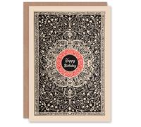 Artery8 Men's Birthday Card Black Red Floral Arabesque Pattern For Him Dad Brother Son Papa Grandad Greeting Card Artery8 Black