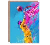 Artery8 Birthday Card Bright Abstract Basketball Hoop Slam Dunk For Him Man Male Dad Brother Son Papa Grandad Greeting Card