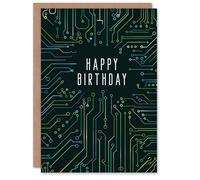 Artery8 Men's Birthday Card Circuit Board Pattern Computer Geek Simple For Him Dad Brother Son Papa Grandad Greeting Card in Dark Navy Artery8 Dark Navy
