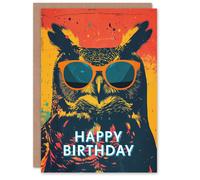 Artery8 Birthday Card Great Horned Owl Sunglasses Colourful Retro For Him Man Male Dad Brother Son Papa Grandad Greeting Card
