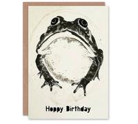 Artery8 Birthday Card Grumpy Frog Black White Hoppy Pun Ink Drawing For Him Man Male Dad Brother Son Papa Grandad Greeting Card