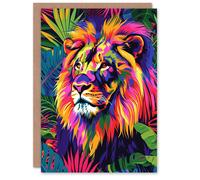 Artery8 Birthday Card Jungle Lion Colourful Vibrant Design For Him Man Male Dad Brother Son Papa Grandad Greeting Card