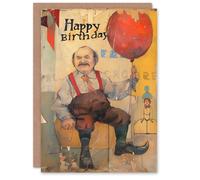Artery8 Men's Birthday Card Man with Balloon Carnival Circus Painting For Him Dad Brother Son Papa Grandad Greeting Card in Yellow Artery8 Yellow