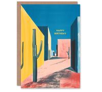 Artery8 Birthday Card Mexican Cactus Abstract Colourful Summer For Him Man Male Dad Brother Son Papa Grandad Greeting Card