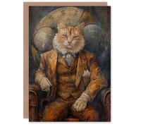 Artery8 Men's Birthday Card Old Fashioned Cat Gent Armchair Steampunk For Him Dad Brother Son Papa Grandad Greeting Card in Brown Artery8 Brown