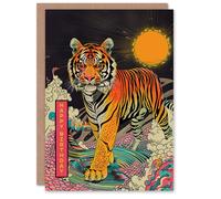 Artery8 Men's Birthday Card Psychedelic Tiger Sun Trippy Colourful For Him Dad Brother Son Papa Grandad Greeting Card in Orange Artery8 Orange
