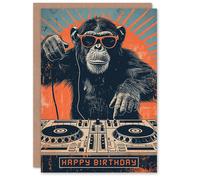 Artery8 Birthday Card Retro DJ Chimp Sunglasses Ape Decks For Him Man Male Dad Brother Son Papa Grandad Greeting Card