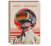 Artery8 Men's Birthday Card Retro Future VR Gaming Portrait For Him Dad Brother Son Papa Grandad Greeting Card in Red Artery8 Red