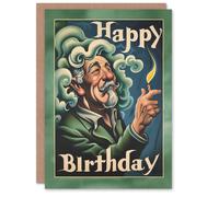 Artery8 Birthday Card Retro Old Man in Smoke Charming Mystic For Him Man Male Dad Brother Son Papa Grandad Greeting Card