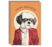 Artery8 Men's Birthday Card Shih Tzu Lhasa Apso Dog Lover Cool Guy Pet Design For Him Dad Brother Son Papa Grandad Greeting Card in Orange Artery8 Orange