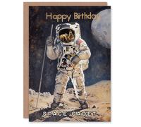 Artery8 Men's Birthday Card Space Cadet Astronaut Painting Moon Geek For Him Dad Brother Son Papa Grandad Greeting Card in Dark Grey Artery8 Dark Grey