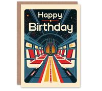 Artery8 Men's Birthday Card Space Ship Future Sci Fi Geek For Him Dad Brother Son Papa Grandad Greeting Card in Blue Artery8 Blue