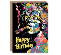Artery8 Birthday Card Trippy Psychedelic Hippie Joint Portrait For Him Dad Brother Son Papa Grandad Greeting Card Artery8 Multi One Size