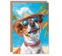 Artery8 Birthday Card Tropical Vacation Portrait Jack Russell Dog Lover For Him Man Male Dad Brother Son Papa Grandad Greeting Card