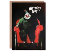Artery8 Men's Birthday Card Weird Clown Creepy Smile Scary Dark For Him Dad Brother Son Papa Grandad Greeting Card in Black Artery8 Black