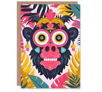 Artery8 Birthday Card Weird Fun Jungle Monkey Ape Face For Him Man Male Dad Brother Son Papa Grandad Greeting Card