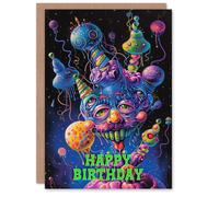 Artery8 Birthday Card Weird Trippy Space Abstract Neon Magic For Him Man Male Dad Brother Son Papa Grandad Greeting Card