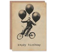 Artery8 Men's Birthday Card Weird Vintage Collage Balloon Bike Gentleman For Him Dad Brother Son Papa Grandad Greeting Card in Beige Artery8 Beige