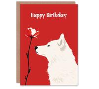 Artery8 Birthday Card White Shepherd Dog Lover Red Flower For Him Husband Partner Greeting Card