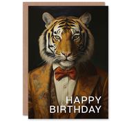 Artery8 Men's Birthday Greeting Card Classy Tuxedo Boss Tiger For Him in Brown Artery8 Brown