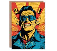 Artery8 Men's Birthday Greeting Card Retro Comic Super Hero Age 21 Year Old 21st For Him in Yellow Artery8 Yellow
