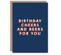 Artery8 Men's Cheers & Beers For You Modern Bold Birthday Card in Dark Blue Artery8 Dark Blue