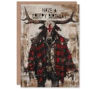 Artery8 Men's Creepy Minotaur Texas Bull Man Concept Art Birthday Card in Grey Artery8 Grey