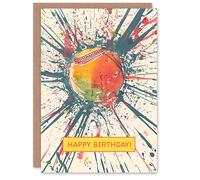 Artery8 Cricket Ball Dynamic Paint Splatter Sport Fan For Him Man Birthday Card