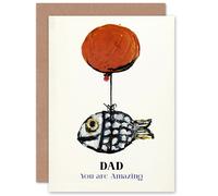 Artery8 Fathers Day Abstract Oil Painting Balloon Fish Fun For Him Dad Blank Inside Greeting Card