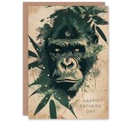 Artery8 Father's Day Card Dad Gorilla Jungle Abstract Green Leaves For Dad Father Greeting Card