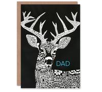Artery8 Men's Father's Day Card Deer Stag Black White Folk Art Design Dad Father Greeting Card Artery8 Black