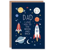 Artery8 Men's Father's Day Card for Dad Space Rocket Greeting Card Blank Inside in Blue Artery8 Blue