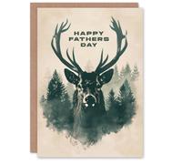 Artery8 Father's Day Card Highland Stag in Scottish Forest Trees Animal For Him Man Male Dad Brother Son Papa Grandad Greeting Card